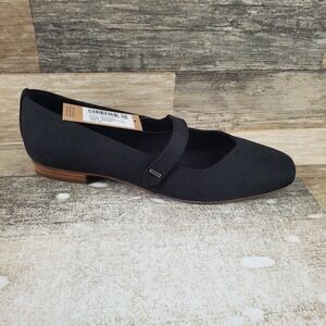 TOMS Bianca Womens Mary Jane Flats Sz 9.5 Black Comfort Square Toe Block Heel